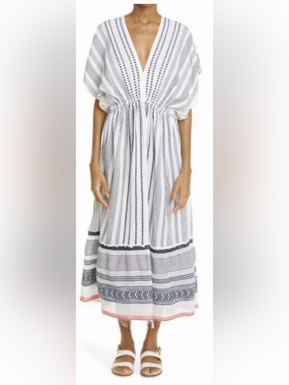 Lemlem Yeshi plunge dress Navy Embroidered with red Trim